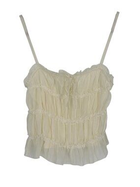 Thirty Thirty Ruffle Cami Tank Top Large Cream Ivory Tiered Boho Coquette